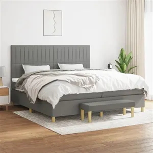 vidaXL Sommier à lattes de lit avec matelas Gris foncé 200x200cm Tissu pas cher