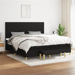 vidaXL Sommier à lattes de lit avec matelas Noir 200x200 cm Tissu pas cher