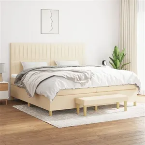 vidaXL Lit à sommier tapissier avec matelas Crème 200x200 cm Tissu pas cher