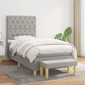 vidaXL Sommier à lattes de lit avec matelas Gris clair 80x200 cm Tissu pas cher