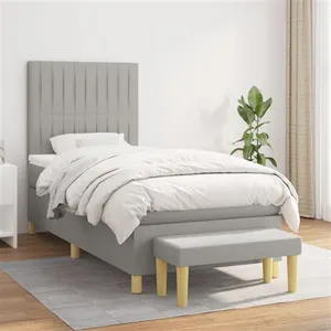 vidaXL Sommier à lattes de lit avec matelas Gris clair 100x200cm Tissu pas cher