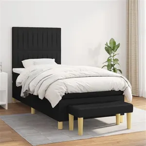 vidaXL Sommier à lattes de lit avec matelas Noir 100x200 cm Tissu pas cher