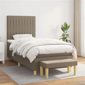 vidaXL Lit à sommier tapissier avec matelas Taupe 100x200 cm Tissu pas cher