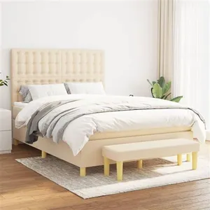 vidaXL Lit à sommier tapissier avec matelas Crème 140x200 cm Tissu pas cher