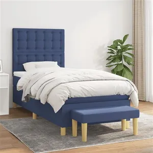 vidaXL Sommier à lattes de lit avec matelas Bleu 90x200 cm Tissu pas cher