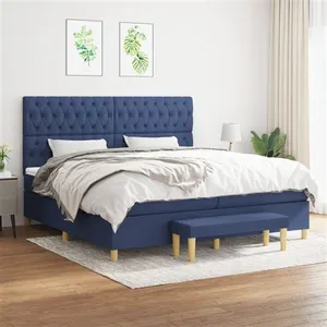 vidaXL Sommier à lattes de lit avec matelas Bleu 200x200 cm Tissu pas cher