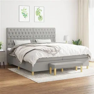 vidaXL Sommier à lattes de lit avec matelas Gris clair 200x200cm Tissu pas cher