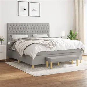 vidaXL Sommier à lattes de lit avec matelas Gris clair 180x200cm Tissu pas cher