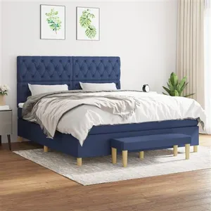 vidaXL Lit à sommier tapissier avec matelas Bleu 160x200 cm Tissu pas cher