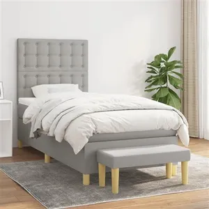 vidaXL Sommier à lattes de lit et matelas Gris clair 90x190 cm Tissu pas cher