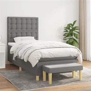 vidaXL Sommier à lattes de lit et matelas Gris foncé 90x190 cm Tissu pas cher