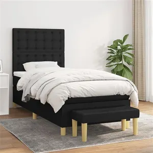 vidaXL Sommier à lattes de lit avec matelas Noir 90x200 cm Tissu pas cher