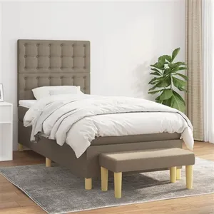 vidaXL Lit à sommier tapissier avec matelas Taupe 90x200 cm Tissu pas cher