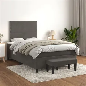 vidaXL Sommier à lattes de lit et matelas Gris foncé 120x200cm Velours pas cher