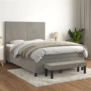 vidaXL Sommier à lattes de lit et matelas Gris clair 140x200cm Velours pas cher