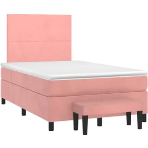 vidaXL Sommier à lattes de lit avec matelas Rose 120x200 cm Velours pas cher