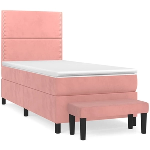 vidaXL Sommier à lattes de lit avec matelas Rose 90x190 cm Velours pas cher