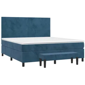 vidaXL Sommier à lattes de lit et matelas Bleu foncé 160x200cm Velours pas cher