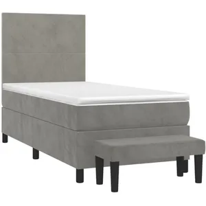 vidaXL Sommier à lattes de lit et matelas Gris clair 100x200cm Velours pas cher