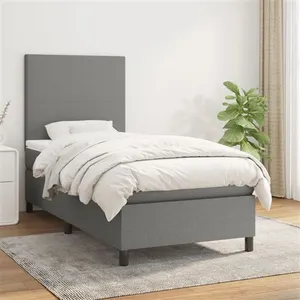 vidaXL Sommier à lattes de lit avec matelas Gris foncé 100x200cm Tissu pas cher