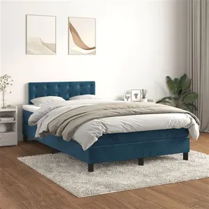 vidaXL Sommier à lattes de lit et matelas Bleu foncé 120x200cm Velours pas cher