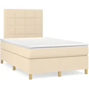vidaXL Sommier à lattes de lit avec matelas Crème 120x200 cm Tissu pas cher
