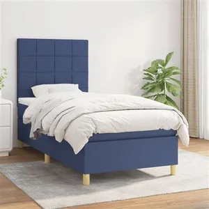 Comparateur de prix : vidaXL Sommier à lattes de lit avec matelas Bleu 100x200 cm Tissu