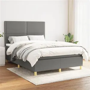 vidaXL Sommier à lattes de lit avec matelas Gris foncé 140x200cm Tissu pas cher