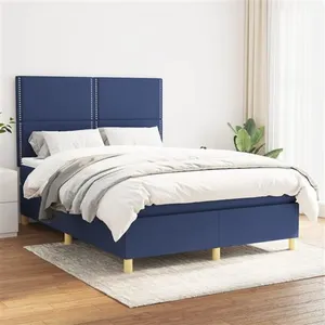 vidaXL Sommier à lattes de lit avec matelas Bleu 140x190 cm Tissu pas cher