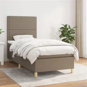 vidaXL Sommier à lattes de lit avec matelas Taupe 90x200 cm Tissu pas cher