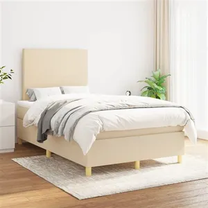 vidaXL Sommier à lattes de lit avec matelas Crème 120x200 cm Tissu pas cher
