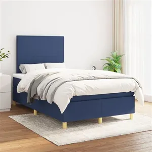 vidaXL Sommier à lattes de lit avec matelas Bleu 120x200 cm Tissu pas cher