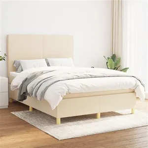 vidaXL Sommier à lattes de lit avec matelas Crème 140x190 cm Tissu pas cher