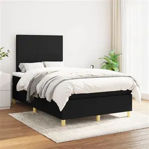 vidaXL Sommier à lattes de lit avec matelas Noir 120x200 cm Tissu pas cher