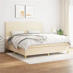 vidaXL Sommier à lattes de lit avec matelas Crème 200x200 cm Tissu pas cher
