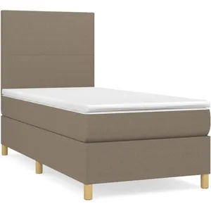 vidaXL Sommier à lattes de lit avec matelas Taupe 90x200 cm Tissu pas cher