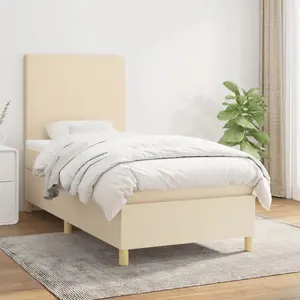 vidaXL Sommier à lattes de lit avec matelas Crème 90x200 cm Tissu pas cher