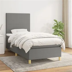 vidaXL Sommier à lattes de lit avec matelas Gris foncé 100x200cm Tissu pas cher