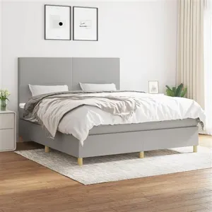 Comparateur de prix : vidaXL Sommier à lattes de lit avec matelas Gris clair 180x200cm Tissu
