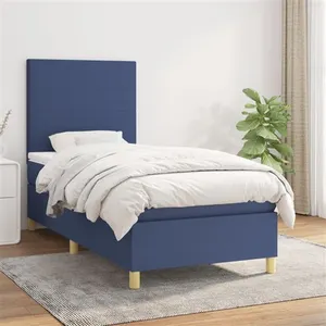 vidaXL Sommier à lattes de lit avec matelas Bleu 90x190 cm Tissu pas cher