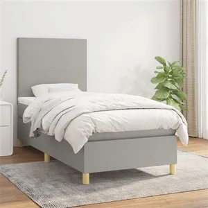 vidaXL Sommier à lattes de lit et matelas Gris clair 90x190 cm Tissu pas cher