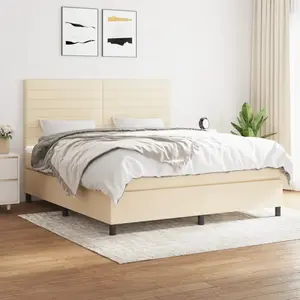 vidaXL Lit à sommier tapissier avec matelas Crème 160x200 cm Tissu pas cher