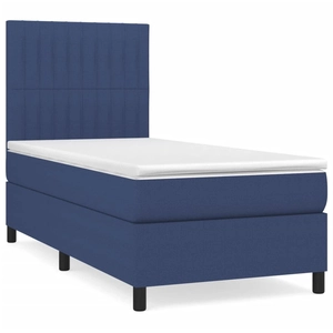 vidaXL Sommier à lattes de lit avec matelas Bleu 90x200 cm Tissu pas cher