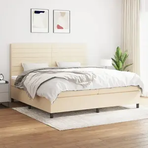 Comparateur de prix : vidaXL Sommier à lattes de lit avec matelas Crème 200x200 cm Tissu