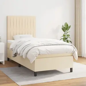 vidaXL Sommier à lattes de lit avec matelas Crème 80x200 cm Tissu pas cher