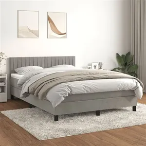vidaXL Sommier à lattes de lit et matelas Gris clair 140x190cm Velours pas cher