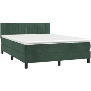 vidaXL Sommier à lattes de lit et matelas Vert foncé 140x190cm Velours pas cher