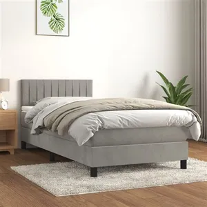 vidaXL Sommier à lattes de lit et matelas Gris clair 90x200 cm Velours pas cher