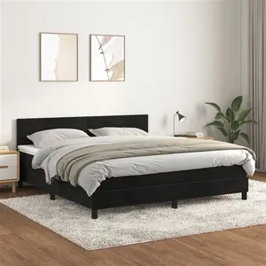 vidaXL Sommier à lattes de lit et matelas Noir 160x200 cm Velours pas cher