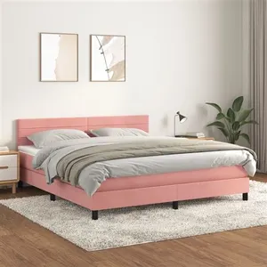vidaXL Sommier à lattes de lit avec matelas Rose 160x200 cm Velours pas cher